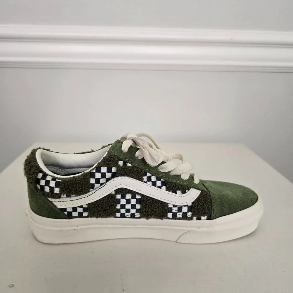 Vans Old Skool Youth Tufted Check Skater Shoes Loden Green Sz 3.5 Minecraft Vibe